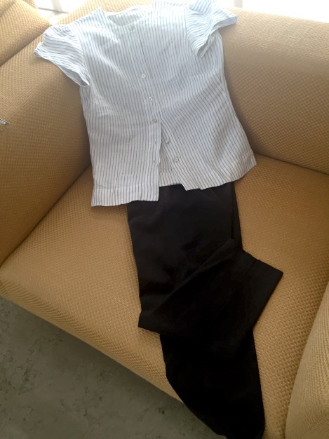 מכנסי כותנה כחולים אא 100% כותנה עם חולצת פשתן\ מהגארדרובה של נעמי