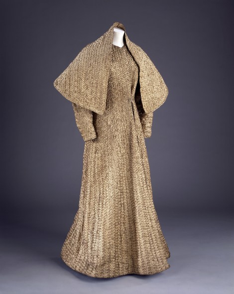 T.235-1976; T.235A-1976 Ensemble of evening coat & stole; plaited gilt braid; by Schiaparelli; French (Paris); c.1938.